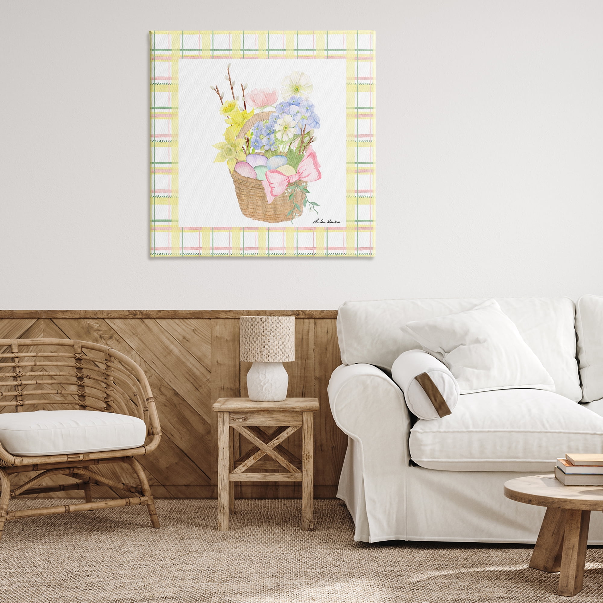 Spring Basket on Plaid Canvas Wall Art, design by Lee Ann Sanders