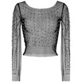thumbnail image 5 of Camiseta Modegal de malla con diamantes de imitación de perlas para mujer, color negro, talla M, 5 of 5
