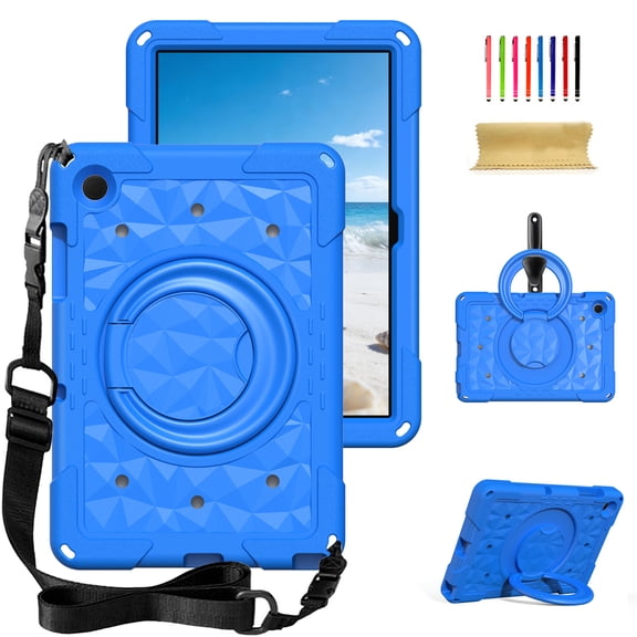 TECH CIRCLE for Samsung Galaxy Tab A9 and Tab A11 (8.7 inch) Shockproof Case with Shoulder Strap, Built-in Rotating Kickstand Handle, Lightweight Protective Cover, Blue