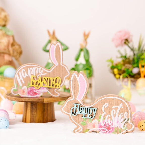 FUTUREORYY Easter Wooden Bunny Table Sign Multi Color Decorative Easter Tabletop Decoration