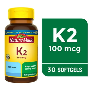 Nature Made Vitamin K2 100 mcg Softgels, Dietary Supplement for Bone Support, 30 Count
