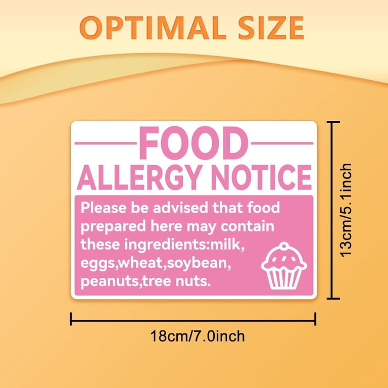 10Pcs Food Allergy Warning Label Decal Sticker PVC Pink Allergy