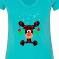thumbnail image 4 of Inktastic Cute Flannel Reindeer with Christmas Bulbs and Snowflakes Women's V-Neck T-Shirt, 4 of 5