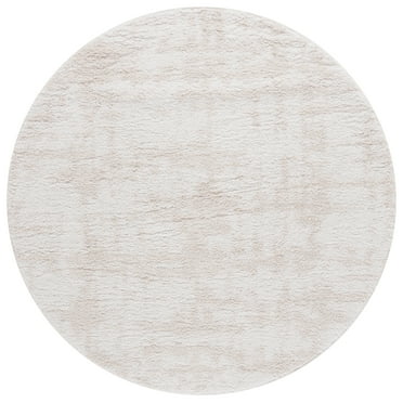 SAFAVIEH Rumi Crispian Solid Polyester Shag Area Rug, Ivory/Light Beige, 6'7" x 6'7" Round