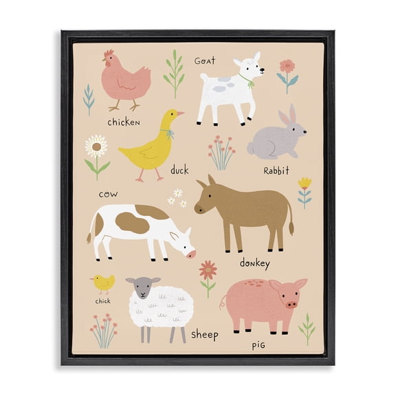 Stupell Industries Cottage Baby Farm Friends Black Floating Frame Canvas Art, 17 x 21, by Nina Seven
