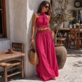 thumbnail image 3 of Quixlent Women's 2 Piece Outfits, High Neck Halter Sleeveless Top And Wide Leg Pants Matching Set, Summer Beach Vacation Outfits, 3 of 8