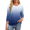 thumbnail image 4 of Plebaso T-Shirts à Manches 3/4 Col Rond pour Femmes Tee-Shirts Décontractés Amples Blouses Dégradées pour S-5TG, 4 of 7
