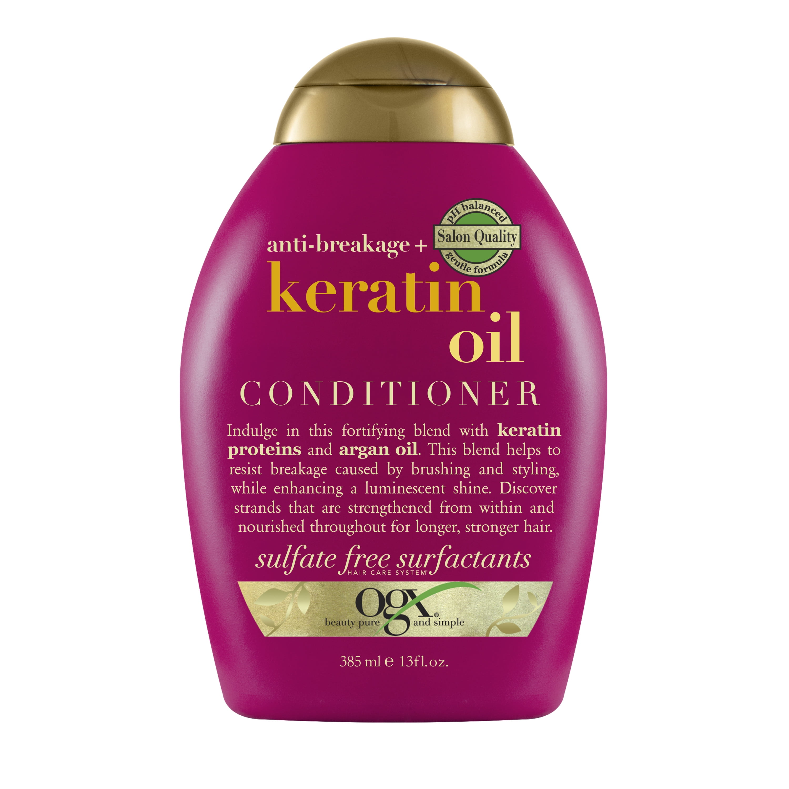OGX Anti-Breakage + Keratin Oil Fortifying Anti-Frizz, Shine Enhancing Daily Conditioner for Damaged Hair & Split Ends with Argan Oil, 13 fl oz