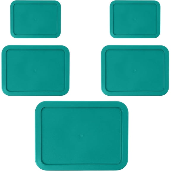 Replacement Rectangular Lids for Pyrex Glass Food Storage Containers (2) 3-Cup (2) 6-Cup (1) 11-Cup (Turquoise)