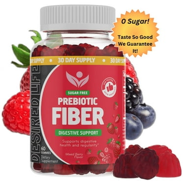 Desired Life Sugar Free Prebiotic Fiber Gummies for Adults and Kids Mixed Berry Flavor Plant Supplement, Daily Fiber for Digestive Health and Regularity 60 Count