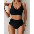 thumbnail image 5 of Women'S Bikini Sets Two Piece Swimsuit High Waisted V Neck Twist Front Adjustable Spaghetti Straps Bathing Suit Black M, 5 of 9