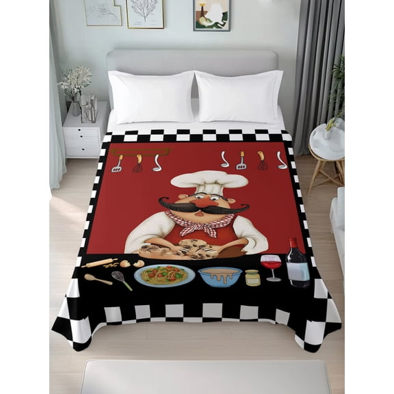 Queen Size Flat Sheet Only,Funny Chefs Making A Cake Soft Top Bed Sheets Breathable Bedding Sheet Vintage Black Buffalo Check Microfiber Hotel Luxury Top Sheets