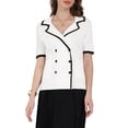 thumbnail image 1 of INSPIRAR CHIC Blusas de verano de manga corta para mujer, de doble botonadura, de color contrastante, suéter de punto 2XL blanco, 1 of 4