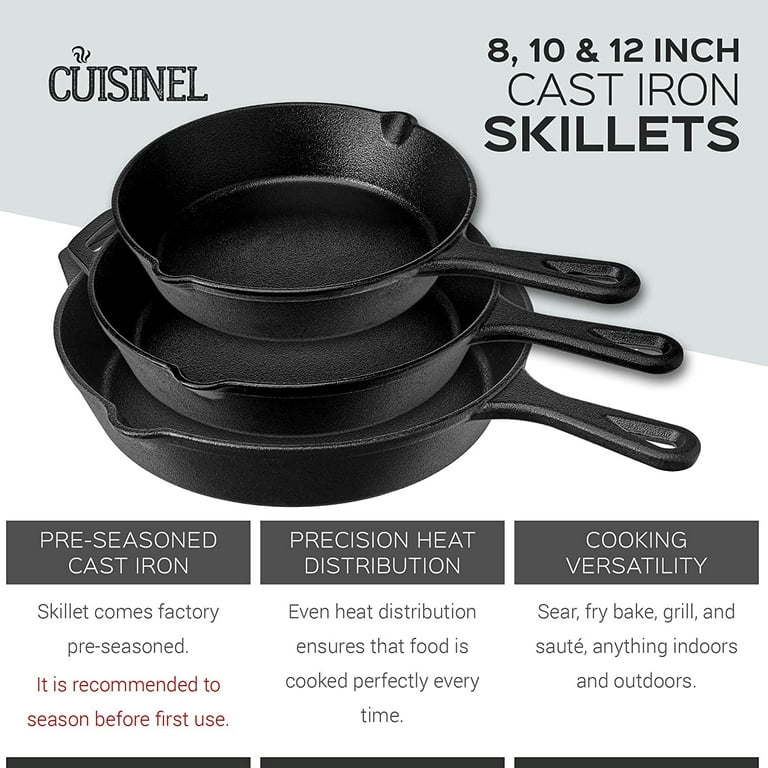 Pre-Seasoned Cast Iron Skillet 3-Piece Set (8-Inch, 10-Inch and 12