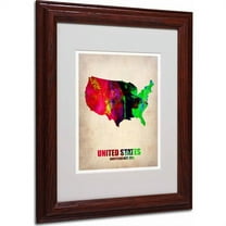 Trademark Fine Art "United States Watercolor Map" Matted Framed Art by Naxart, Wood Frame