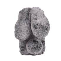 for iPhone 13 Pro Max Case for Girls, Luxury Women Cute Toy Warm Furry Fuzzy Soft Rabbit Ear Faux Fur Hair Plush Diamond Camera Frame Warm Winter Skin Case Cover for iPhone 13 Pro Max, Gray