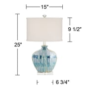 Possini Euro Design Coastal Table Lamps 25 High Set of 2 Ceramic Blue Drip Off White Shade for Living Room Family Bedroom Home (Colors may vary)