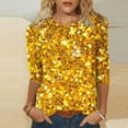 thumbnail image 3 of TANGNADE Women's Sequin T Shirt Design Three Sleeved Round Neck Fashion Top, Gold XL, 3 of 3