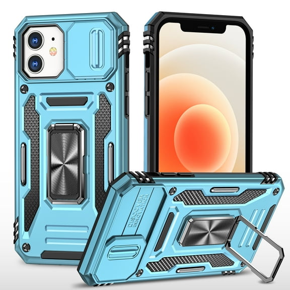 Allytech Armor Slim Case For iPhone 12 Pro/12 6.1 inch,180° Rotating Kickstand Full-Body Dual Layer Shockproof Hybrid Rugged Magnetic Car Mount Compatible Cover.For iPhone 12 Pro / 12 6.1",Lightblue