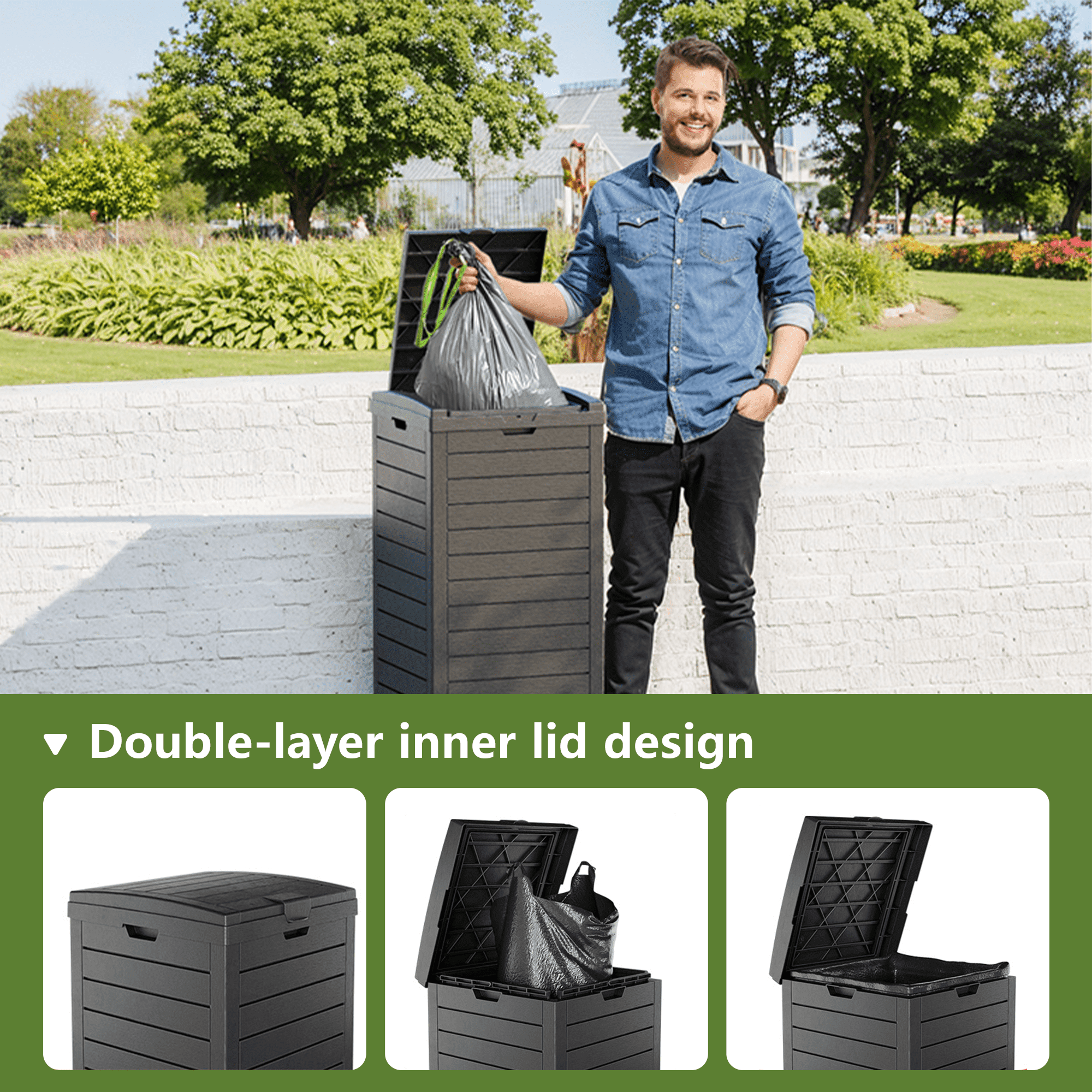 MAYEERTY 31 Gallon Outdoor Deck Box, Large Capacity Storage Box for Patio Furniture Cushions, Pillow with Wheels, Black