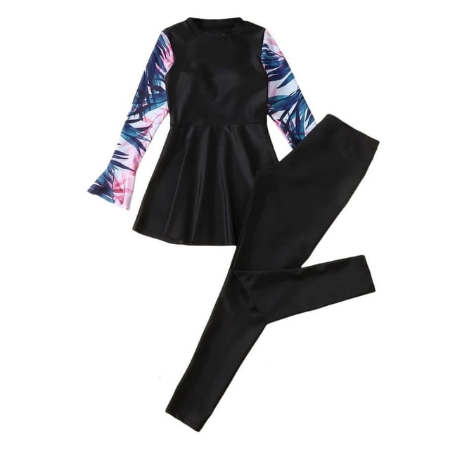 Sunnyoo Big Girls UPF50+ Swimsuit Long Sleeve Rash Guard Pants Swimwear Set, Sizes 7-12