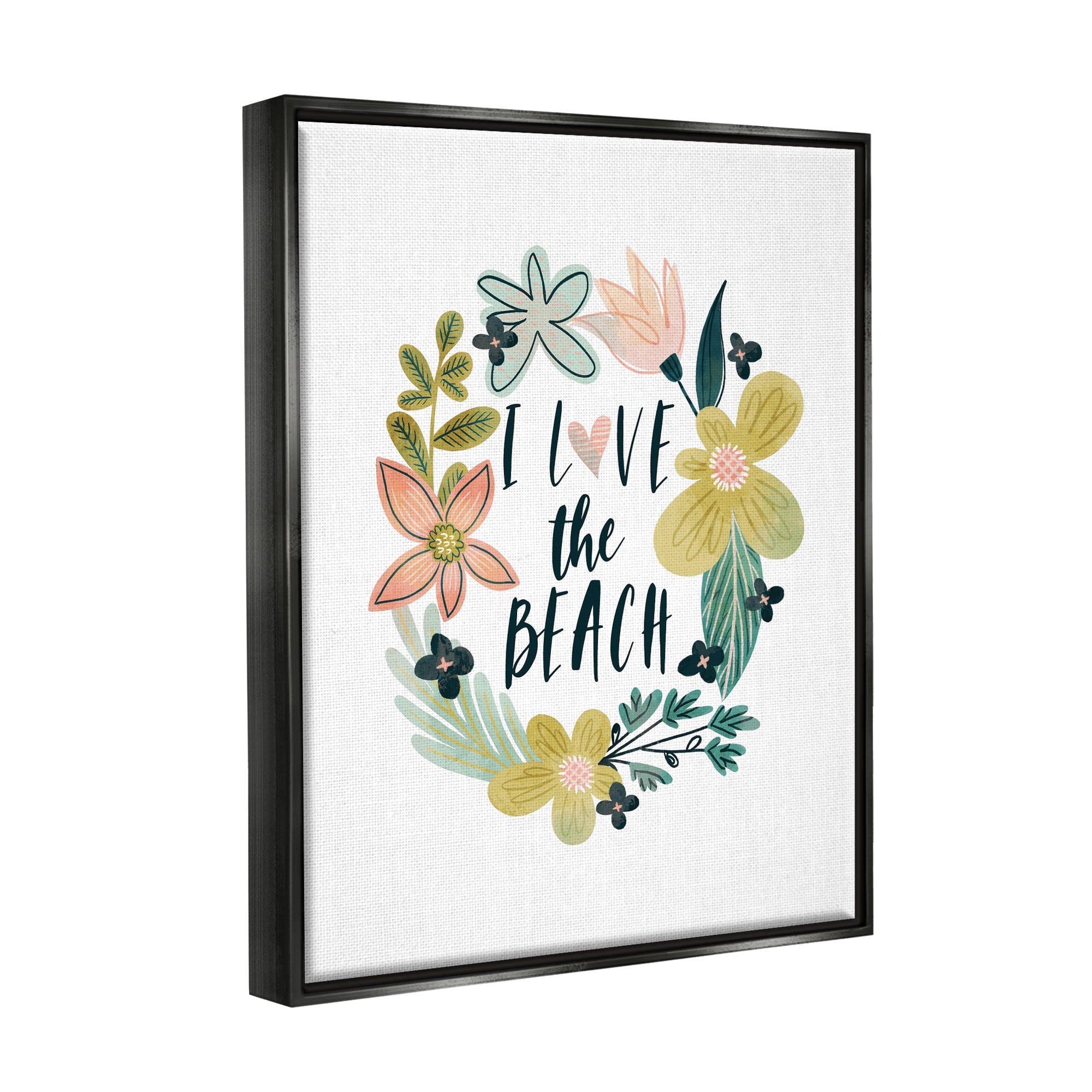 Stupell Industries Love the Beach Wreath Botanical & Floral Painting Black Floater Framed Art Print Wall Art, 25 x 31