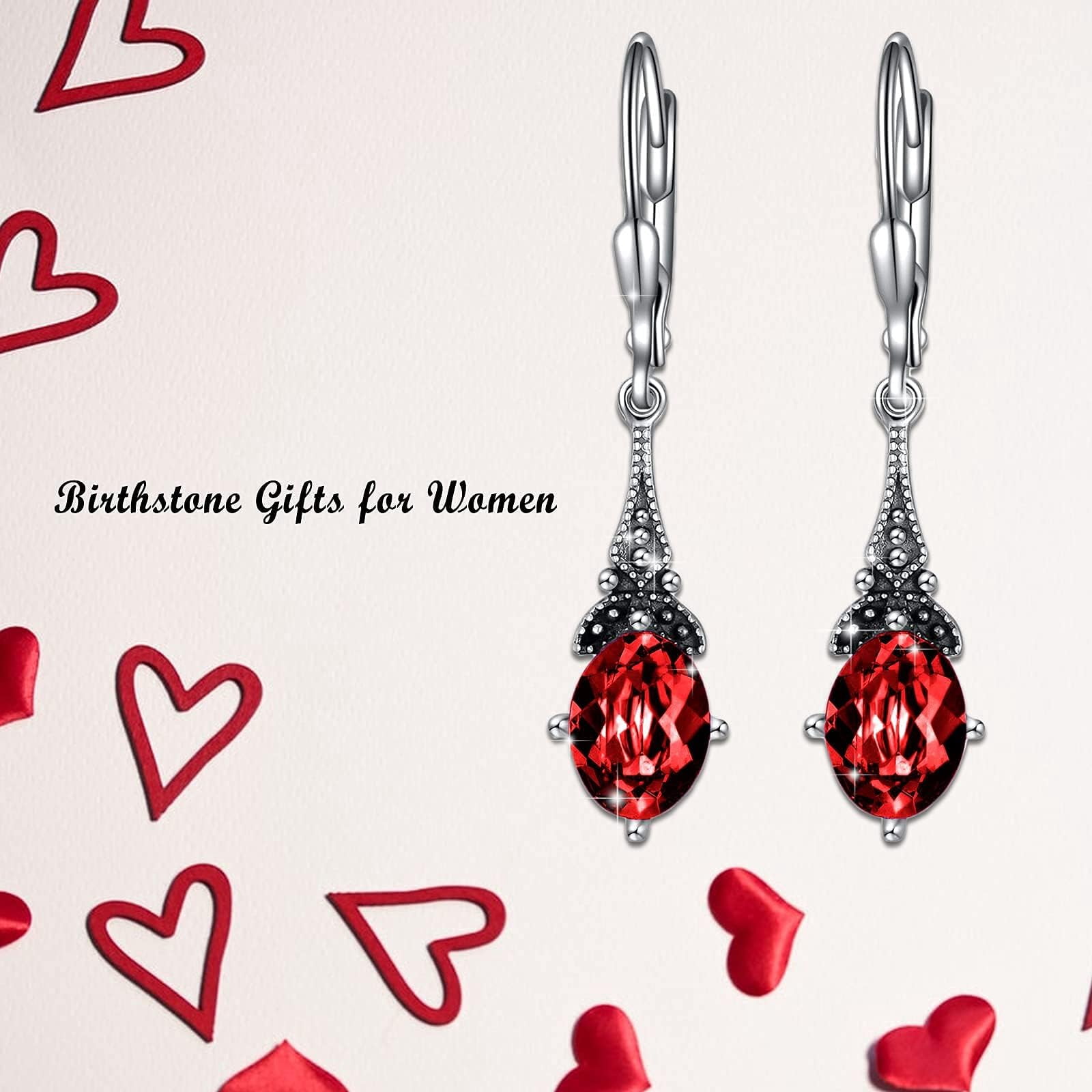 SISGEM Vintage Earrings for Women Sterling Silver Retro Drop Dangle Leverback Earrings with Oval Cut Genuine Stone Crystal from Austria, Anniversary Birthday Jewelry Gifts for Women