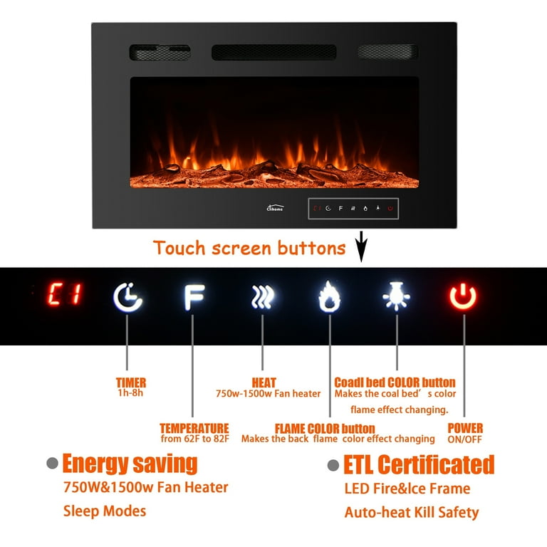 Clihome 42'' Recessed Wall-Mounted Electric Fireplace 42 in