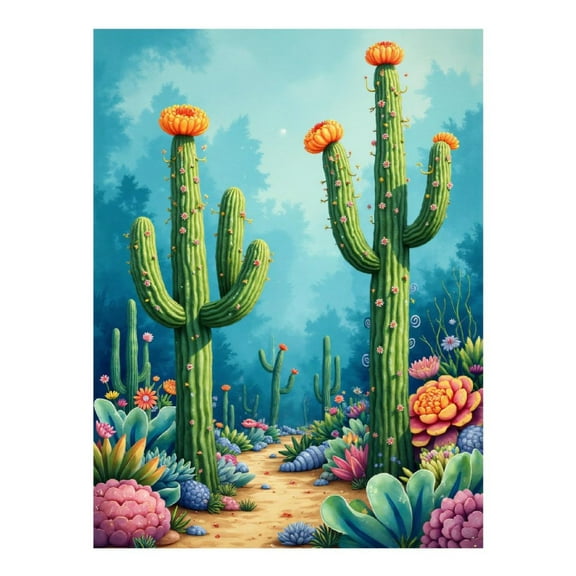 Diamond Art Kit for Adults, Cactus Desert Blossoms Pathway Diamond Painting for Adults Beginners, DIY Diamond Art Painting Kits, 5D Diamond Painting Crafts for Home Decor 12x16 Frameless