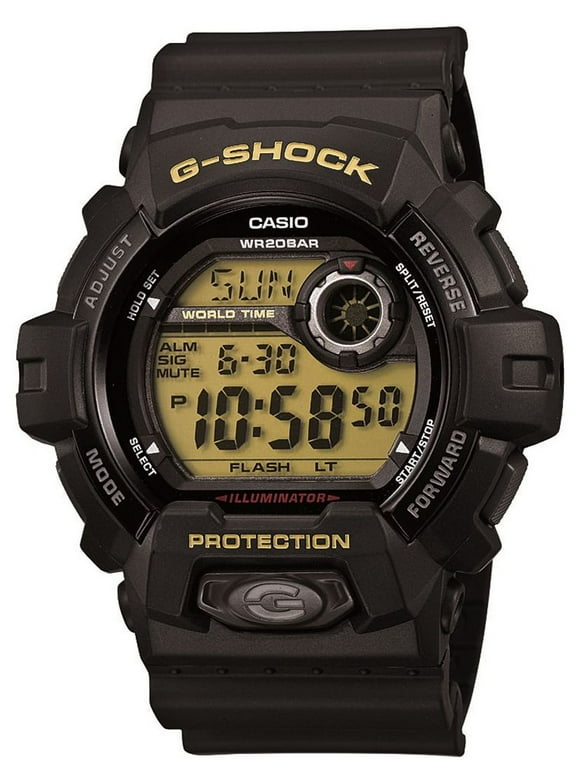 Casio Adult  Men's G8900A-1CR G-Shock Black and Blue Resin, Plastic Digital Sport Watch.  New front button design with aluminum bezel.  Function-wise, this watch somes with Super Illuminator LED Light