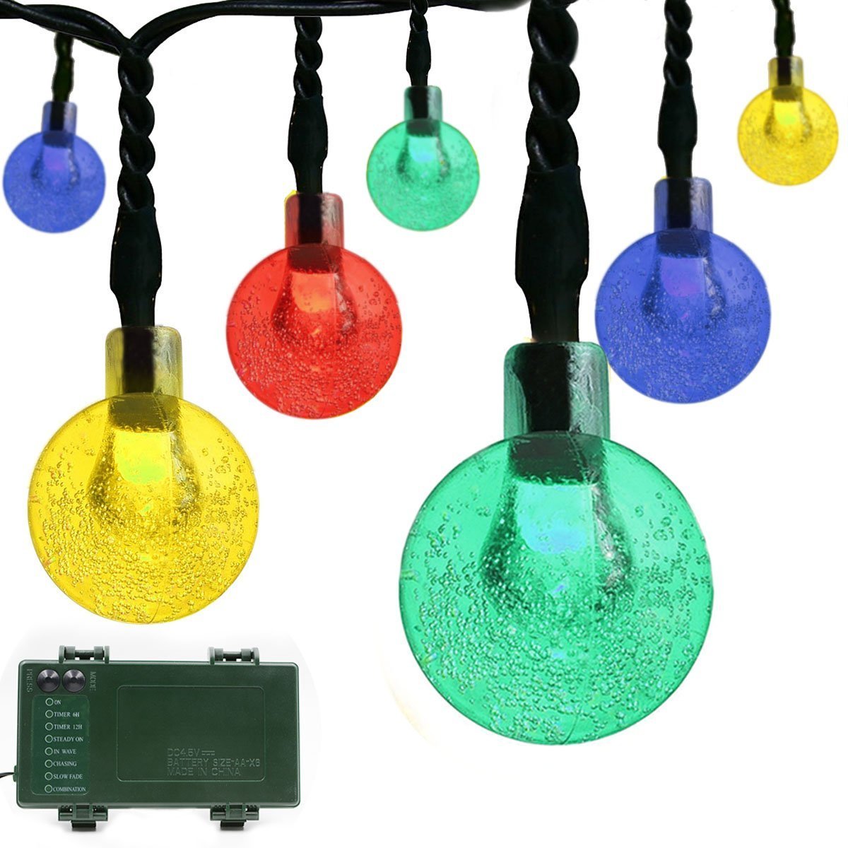 Vmanoo Globe Battery Operated Timer String Lights 30 LED Bubble Crystal