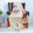 thumbnail image 4 of Birthday Soft Flannel Fleece Throw Blanket, Composition of Candies Yummy Cake Party Hats Balloons Happiness, Cozy Plush for Indoor and Outdoor Use, 50" x 60", Multicolor, by Ambesonne, 4 of 5