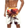 thumbnail image 2 of Blczomt Summer Men Shorts Casual Beach Hawaiian Print Drawstring Brown Elastic Waist Vacation Mens Shorts,L, 2 of 5