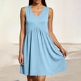 thumbnail image 5 of Npasoilc V-Neck Pleated Pocket Dresses for Women Sleeveless Loose Solid Color A-Line Mini Dress, 5 of 7