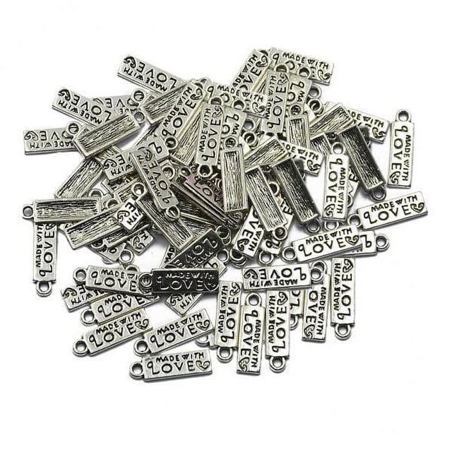 Rongfmy 5X 100 Piece Tibetan MADE WITH LOVE Heart Rectangle Heart Charms Pendant