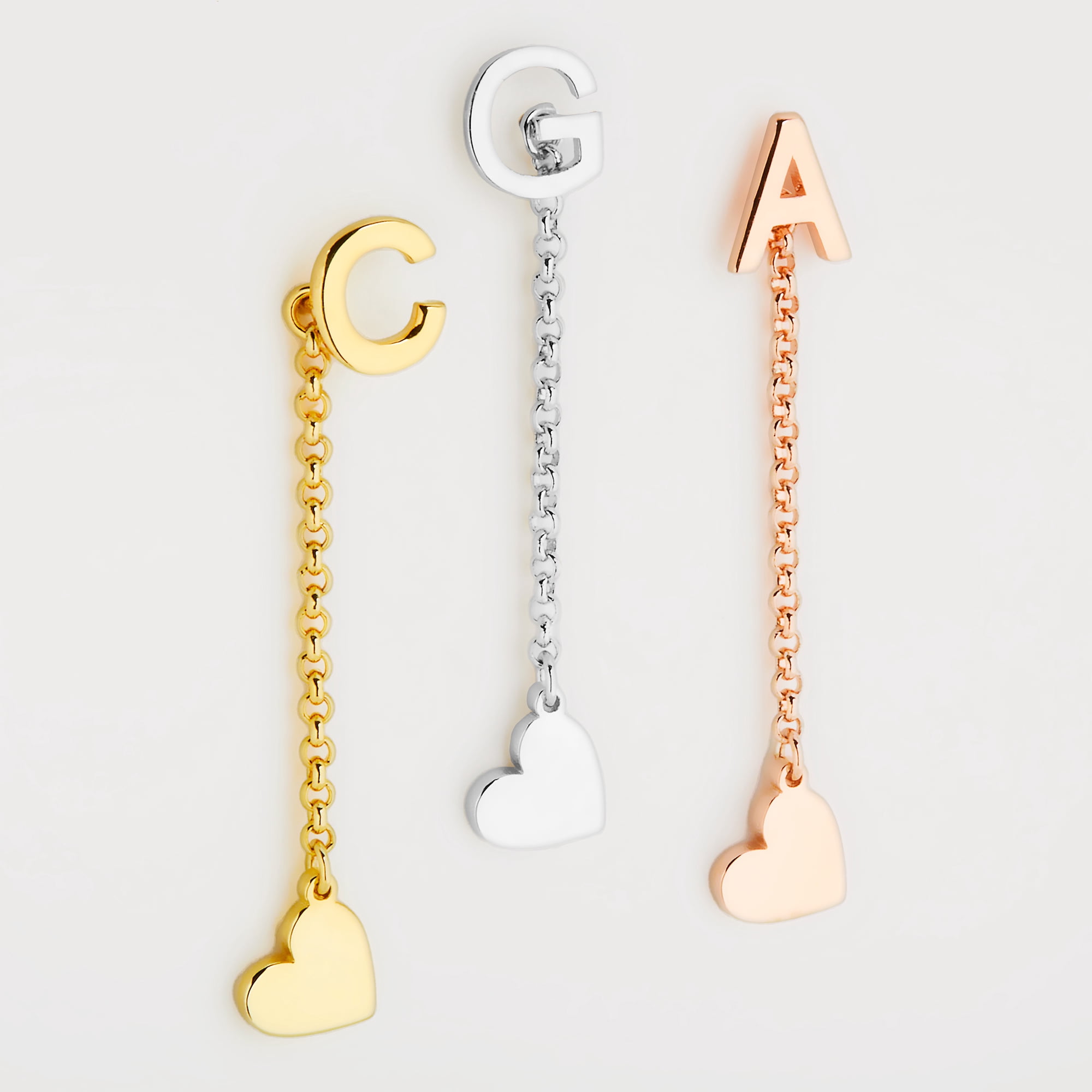 Personalized Planet Women's Initial Earring with Heart Dangle Button Drop Earrings
