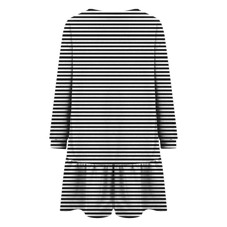 SMihono Fashion Striped Casual Mini Dress for Women Long Sleeve Black and  White Shift Dress Crewneck Comfy Fall Fashion Everyday Wear Black 8 -  Walmart.com