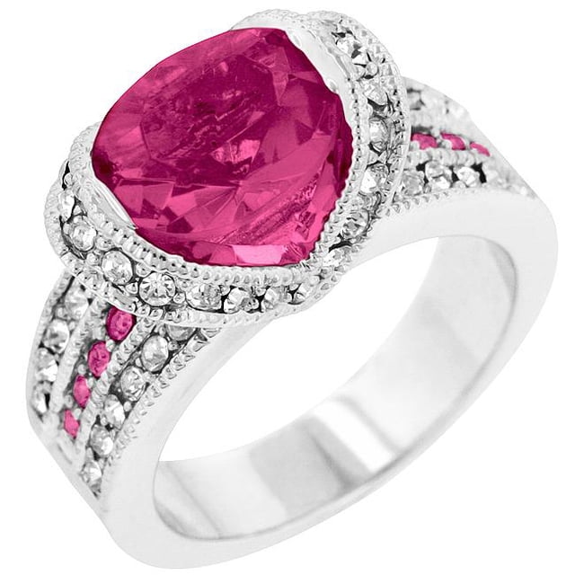 Genuine Rhodium Plated Princess Keylani Tension Set Ovaline Ring in Silvertone- Size 6