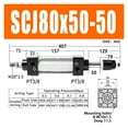 thumbnail image 1 of SCJ80x50-50 Alésage de Cylindre Pneumatique Standard 80mm Double Action Cylindres d'Air Course Réglable 0-50mm Grande Poussée, Multifonctionnel, 1 of 6