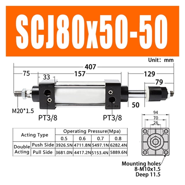 SCJ80x50-50 Alésage de Cylindre Pneumatique Standard 80mm Double Action Cylindres d'Air Course Réglable 0-50mm Grande Poussée, Multifonctionnel