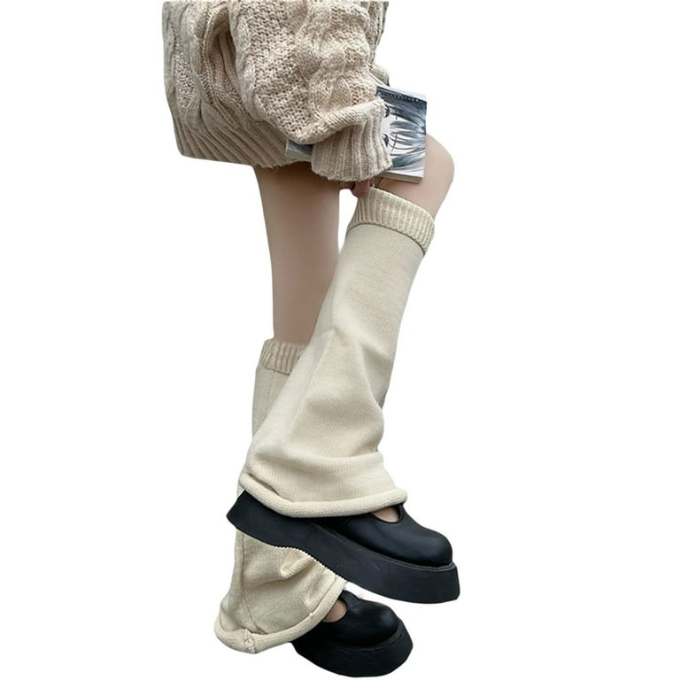Frobukio Women's Kawaii Leg Warmers Winter Warm Long Crochet Ankle Warmers  80s 90s Japanese Slouchy Thigh High Socks Harajuku Goth Fluffy Over Knee