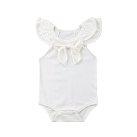 

Peyakidsaa Baby Girls Summer Sleeveless Romper Solid Color Bowknot Ruffle Sleeve Bodysuit