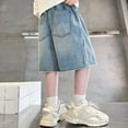 thumbnail image 5 of GiLiling Boys Wide Leg Denim Shorts, Kids Casual Loose Fit Knee Length Jean Shorts with Pockets for Summer Active Play (Light Blue, 11-12 Years), 5 of 7