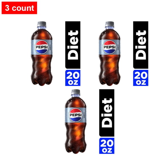 Diet Pepsi Cola Soda Bottle 20 fl oz - 3 count