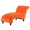thumbnail image 7 of Armless Chaise Lounge, Fabric Upholstered Leisure Accent Chair with Solid Wood Legs, Modern Button-Tufted Armless Sofa Couch Recliner for Indoor Living Room Bedroom Office, Orange, 7 of 7