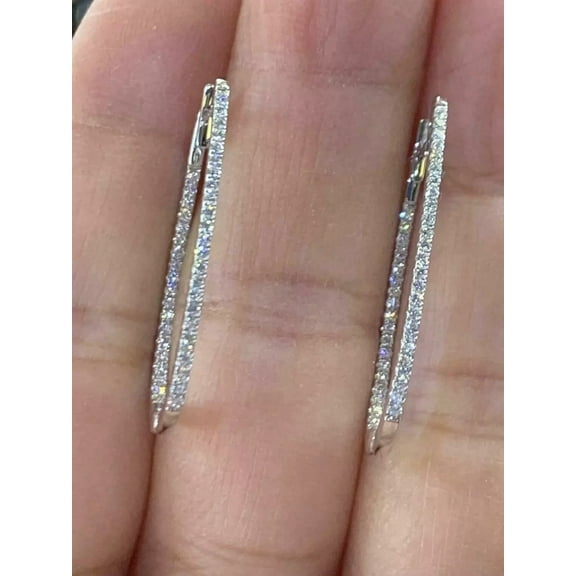 2 Ct Round Cut Moissanite Women's Huggie Hoop Earrings 14K White Gold Plated