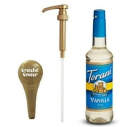 Torani Sugar Free Vanilla Syrup for Coffee with Grateful Grocer Syrup Pump - 25.4 oz Bottle