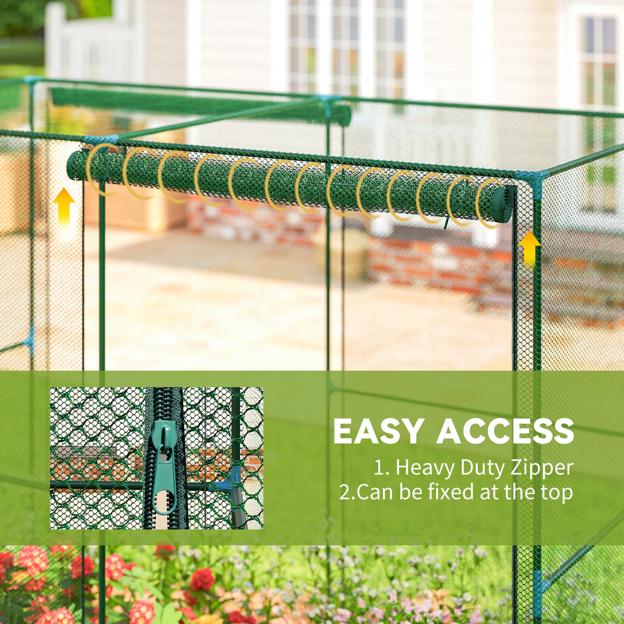 Outsunny 7.9' x 3.9' x 6.1' Walk-in Crop Cage, Garden Plant Protectors from Animals with Roll-Up Zippered Door for Garden, Yard, Lawn, Green