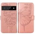 thumbnail image 2 of SaniMore Case for Google Pixel 7 Pro (6.7" 2022), PU Leather Skin with Luxury Embossed Butterfly [Wrist Strap & Card Slots & Flip Kickstand] Full-body Shockproof Business Wallet Cover, Rosegold, 2 of 8