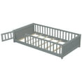 thumbnail image 4 of Twin Size Floor Bed, Solid Wood Platform Bed Frame with Built-in Book Storage Rack and Door, Montessori Floor Bed with Safety Guardrails for Boys Girls Living Room Bedroom, Grey, 4 of 8